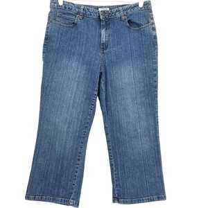 St. John's Bay Women's Cropped Jeans Size 12 Stretch Straight Leg Blue Mid Rise